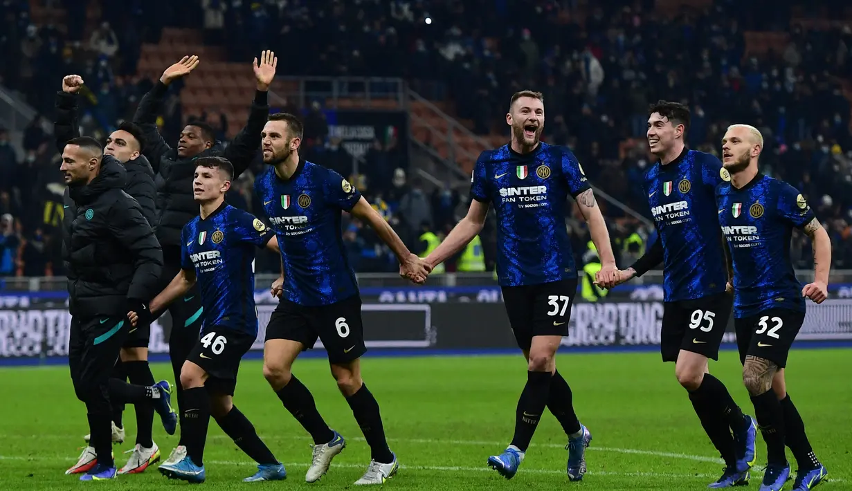 Hingga laga usai, skor 4-0 tetap bertahan untuk kemenangan Inter Milan. (AFP/Miguel Medina)