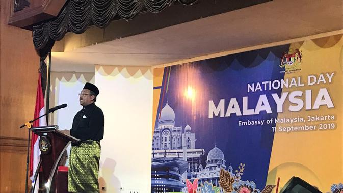 Dubes Zainal memberi pidato untuk membuka perayaan HUT Kemerdekaan malaysia di Indonesia, Rabu (11/9/2019) (Liputan6.com/Windy Febriana)
