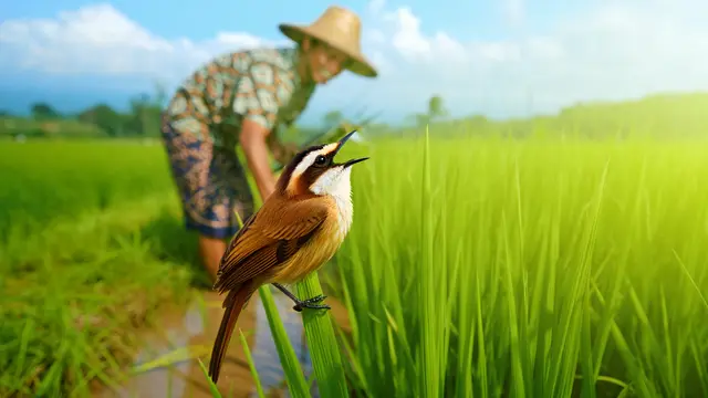 Ilustrasi burung di sawah (Foto: Reve Art AI)