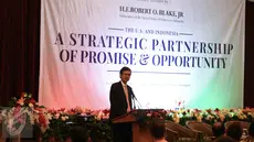Duta Besar (Dubes) Amerika Serikat untuk Indonesia, Robert O Blake memberikan pidato dalam pidato perpisahan di Jakarta, Senin (18/7/2016). Dalam pidatonya menekankan bahwa Indonesia merupakan mitra penting bagi AS. (Liputan6.com/Faizal Fanani)