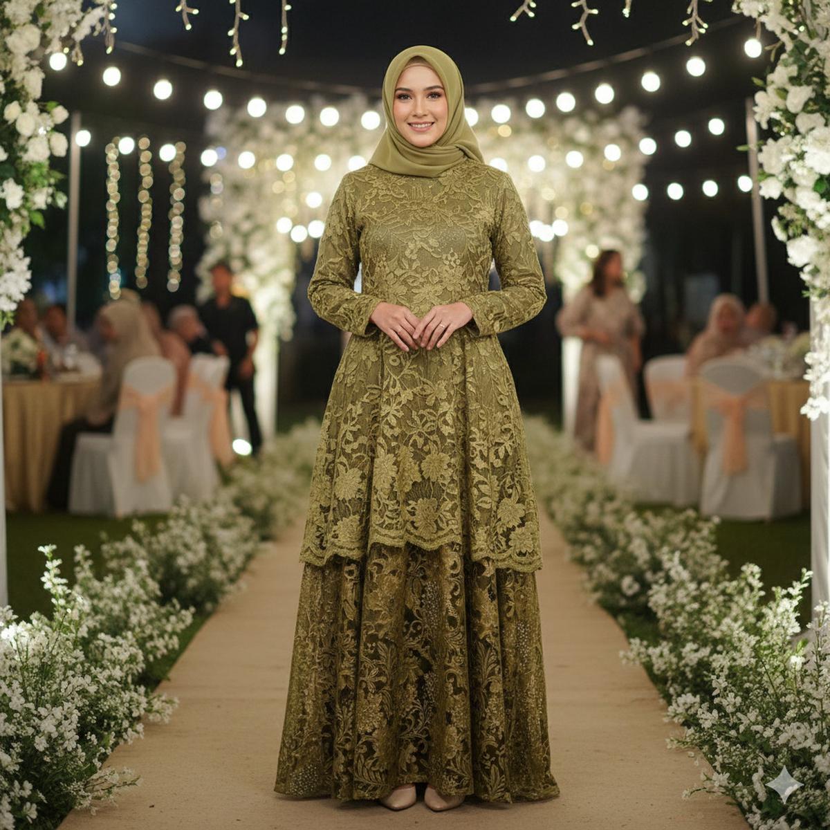 Gamis Batik Brokat Olive Netral