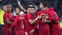 Timnas Portugal menang 2-1 atas Mesir pada laga persahabatan di Stadion Letzigrund, Zurich, Swiss, Jumat (23/3/2018) waktu setempat. (Melanie Duchene/Keystone via AP)