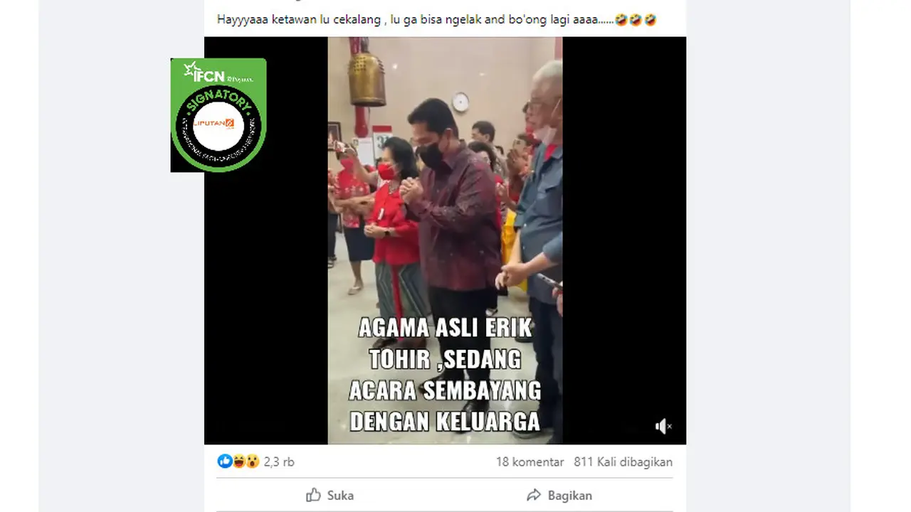 Tangkapan layar klaim video yang mengungkap agama asli Erick Thohir