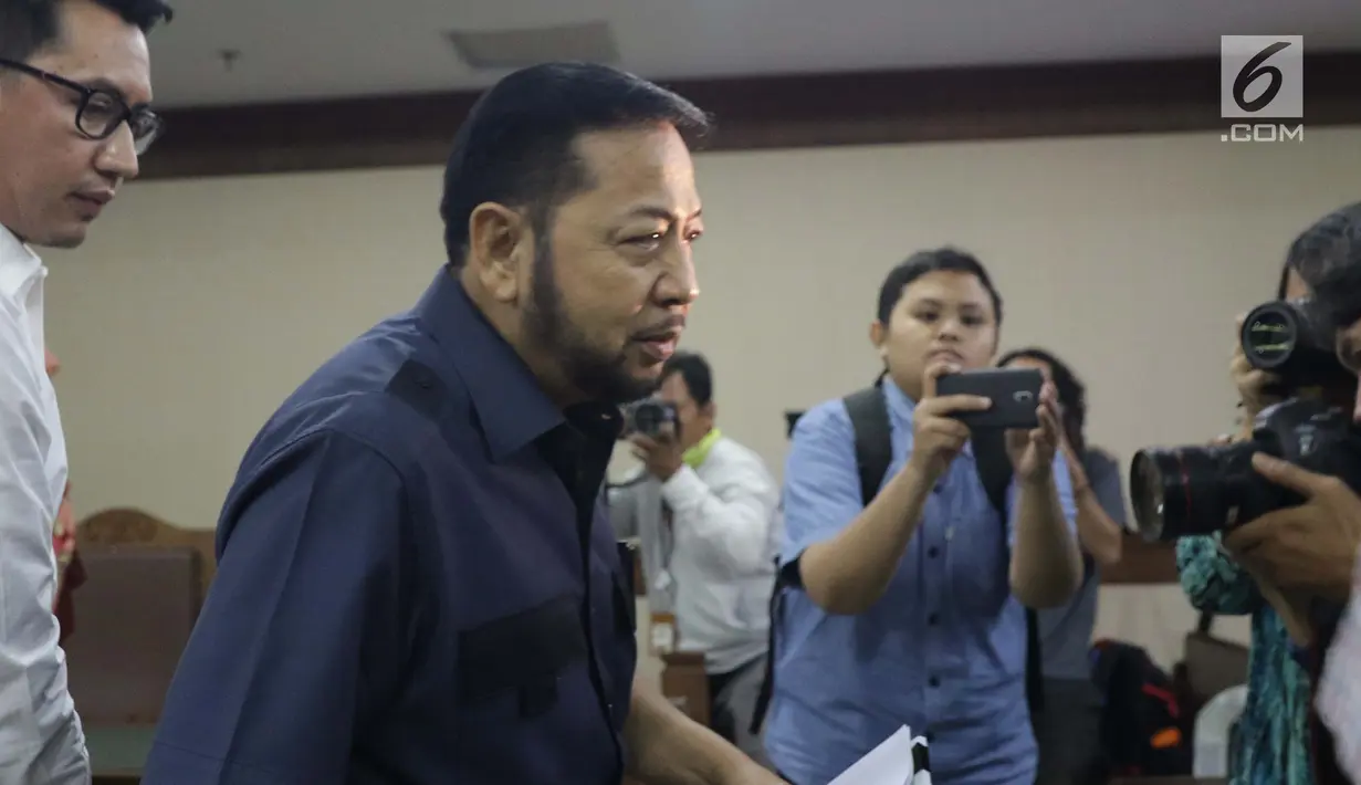 Terpidana kasus korupsi pengadaan e-KTP, Setya Novanto usai mengikuti sidang pengajuan permohonan peninjauan kembali (PK) ke Mahkamah Agung di Pengadilan Negeri Jakarta Pusat, Rabu (28/8/2019). Sidang beragendakan pembacaan nota permohonan peninjauan kembali. (Liputan6.com/Helmi Fithriansyah)