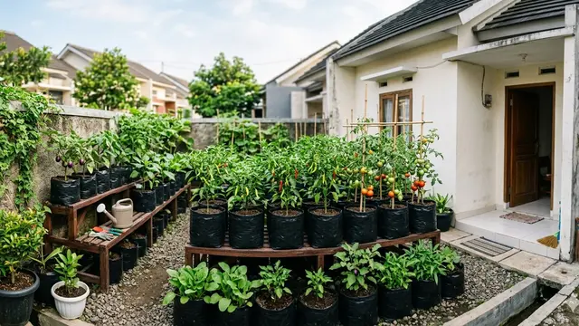 Rumah Kecil Type 45 dengan Kebun Sayur Belakang Rumah (Foto: Gemini AI)