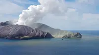 Pengunjung diizinkan untuk berkeliling mulut gunung berapi White Island meskipun ada peringatan baru-baru ini tentang semburan gas dan uap. (Liputan6/Auckland Rescue Helicopter Trust)