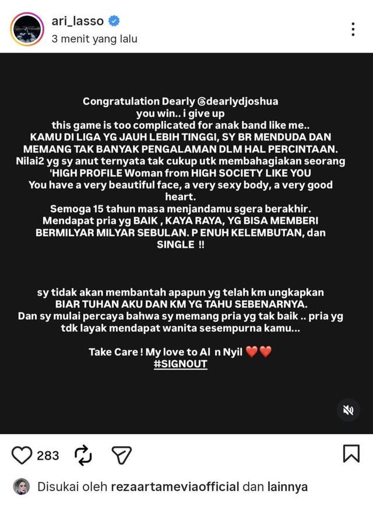 Pesan Ari Lasso untuk Dearly Joshua Usai Putus Cinta: Semoga 15 Tahun Masa Jandamu Segera Berakhir