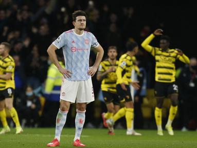 Harry Maguire melakukan kesalahan fatal saat Manchester United bertamu ke markas Watford di Vicarage Road. (AFP/Ian Kington)