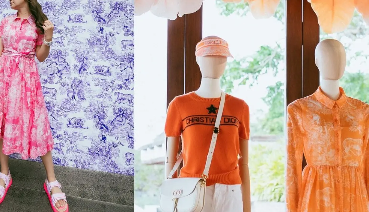 Rossa terlihat chic dan fresh mengenakan shirt dress berwarna bright pink. Dress Diorivera Mid-Length Shirt Dress tersebut menampilkan motif Toile de Jouy Reverse dengan aksen lipit yang elegan. (Instagram/itsrossa910).