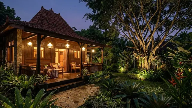Desain Teras Kampung dengan Pencahayaan Strategis