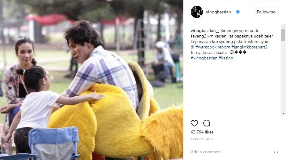 Vino Bastian sedih anaknya lebih sayang kostum ayam bukan dirinya (Foto: Instagram)