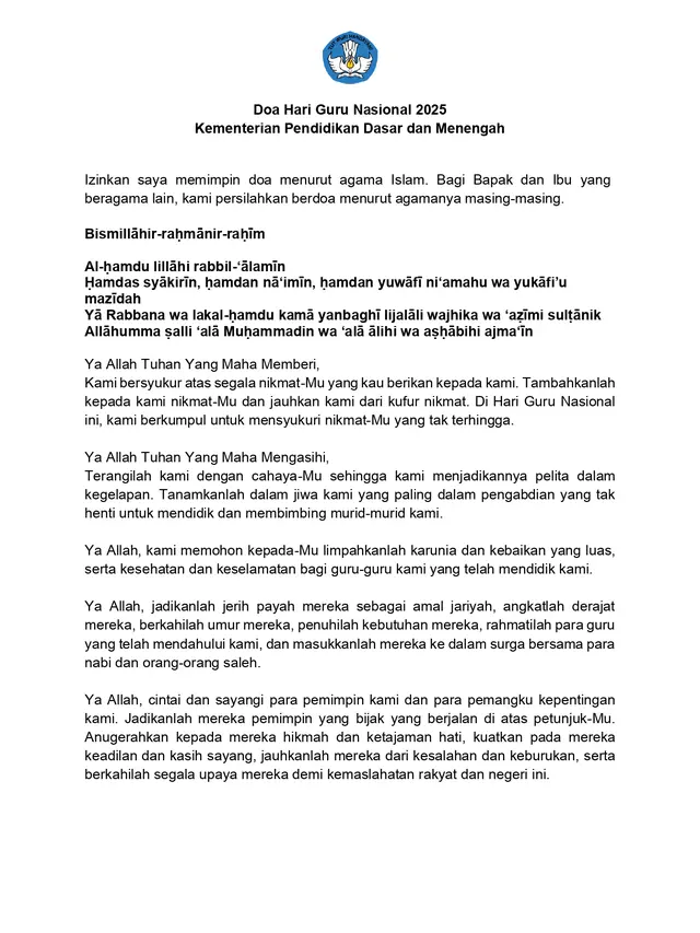 Doa Hari Guru Nasional 2025 Resmi (kemendikdasmen.go.id)
