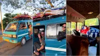 Bule sewa angkot untuk cari tempat surfing di Bali, vibesnya bak surfer van. (Sumber: Instagram/superbeercarry)