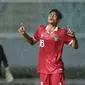 Selebrasi pemain Timnas Indonesia U-17, Muhammad&nbsp;Gaoshirowi&nbsp;usai menjebol gawang Timnas Guam U-17 dalam pertandingan Grup B Kualifikasi Piala Asia U-17 2023 yang berlangsung di Stadion Pakansari, Bogor, Senin (3/10/2022). (Bola.com/Bagaskara Lazuardi)