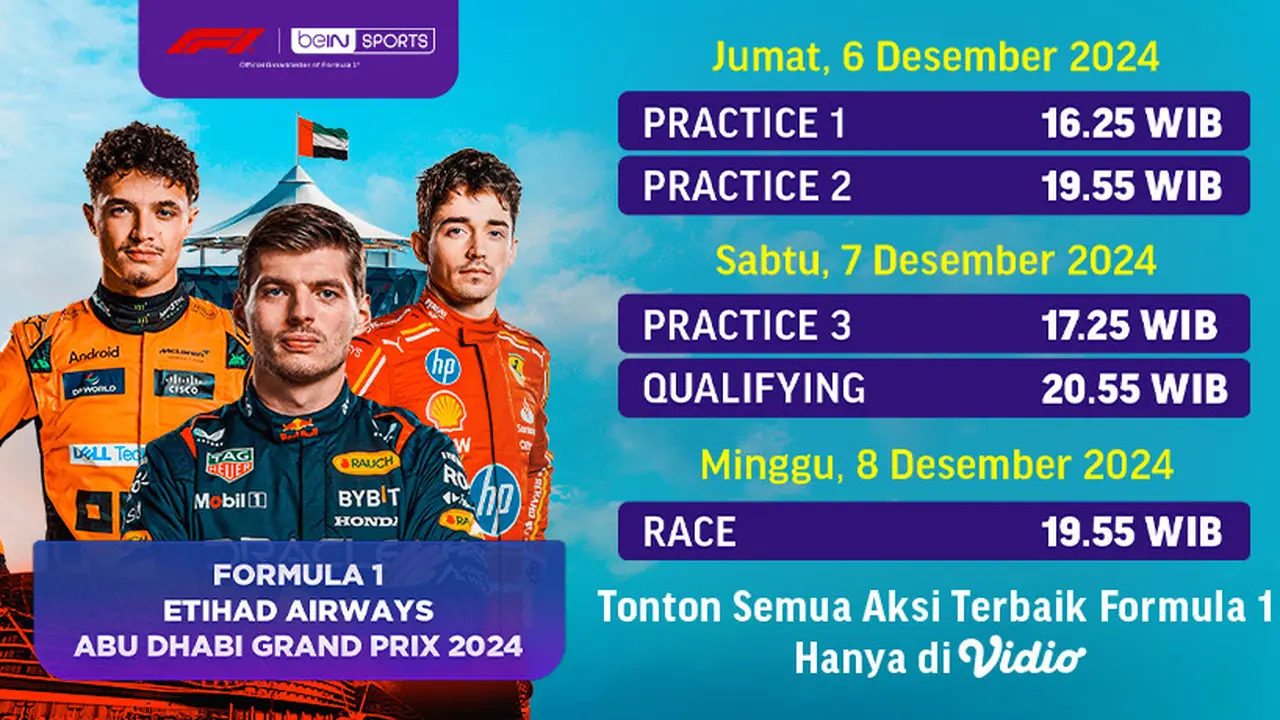 Jadwal dan Live Streaming F1 Etihad Airways Abu Dhabi Grand Prix 2024