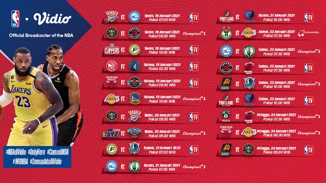 Jadwal NBA 2020/2021 Matchweek 5