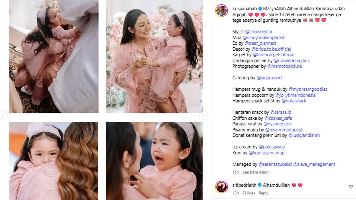 Xandraya Anak Kedua Siti Badriah Aqiqah, Sang Kakak Nangis Lihat Rambut Adiknya Digunting
