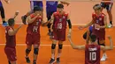 Selebrasi para pemain Timnas Bola Voli Putra Thailand setelah meraih poin menghadapi Indonesia pada laga terakhir putaran kedua SEA V League 2023 di di Santa Rosa Sports Complex, Laguna, Filipina, Minggu (30/7/2023). Indonesia menang 3-2 (25-27, 20-25, 25-21, 25-21 dan 15-9) dan menjadi juara. (Phillippines National Volleyball Federation)