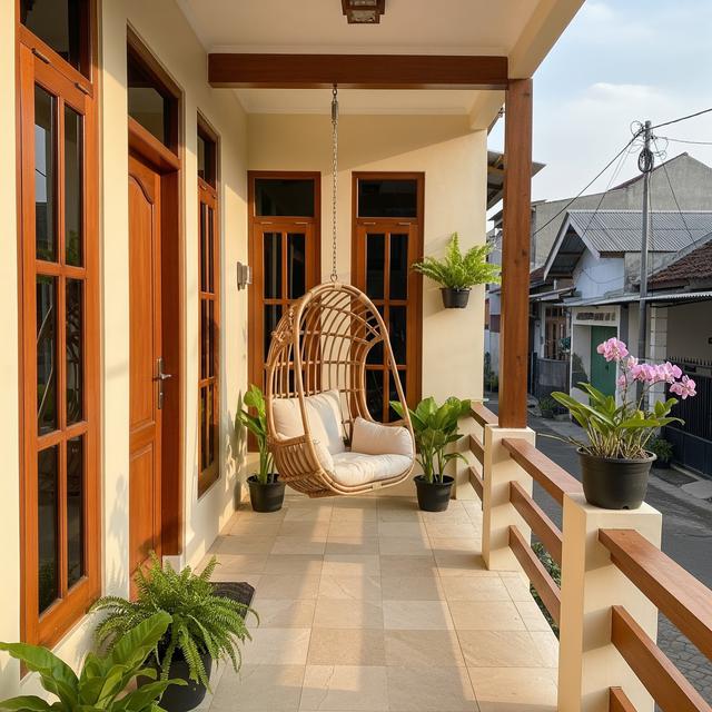 12 Desain Teras Rumah Kecil dengan Kursi Gantung, Area Sempit Jadi Ruang Santai
