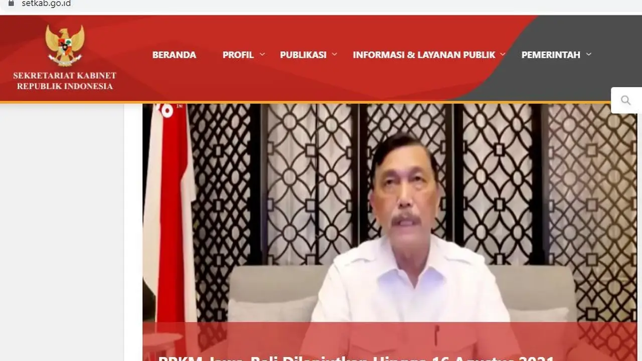 Tampilan situs Setkab pada Kamis 12 Agustus 2021. Situs Setkab sempat mengalami peretasan.