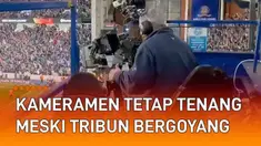 Momen menegangkan terekam kamera penonton sepak bola di stadion. Tribun stadion bergoyang saat suporter klub liga Skotlandia, Rangers bersorak. Tak terkecuali guncangan di balkon besi tempat kameramen bekerja.