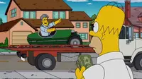 Kebiasaan Leno berburu mobil klasik jadi inspirasi dalam jalan cerita serial animasi The Simpson terbaru.