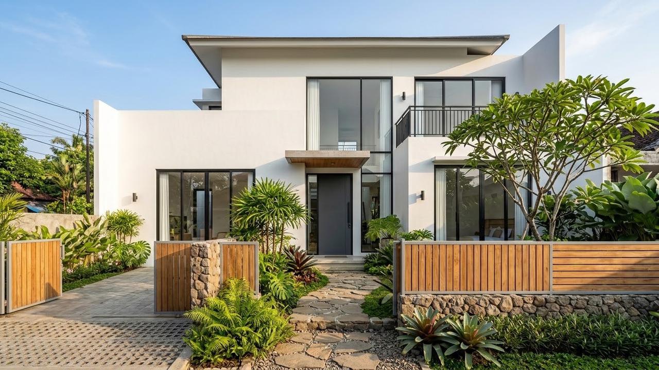 warna cat tembok luar rumah yang cocok dipadukan dengan pagar earthy