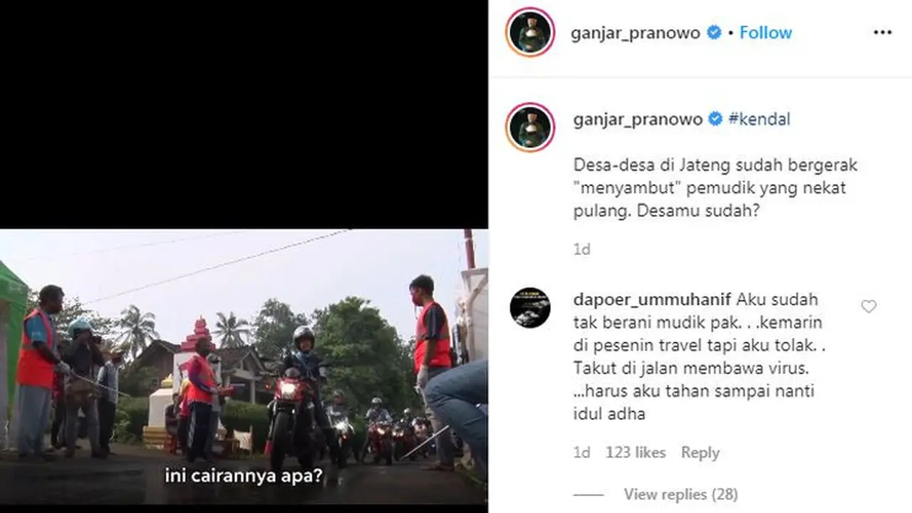 Naik Moge, Ganjar Pranowo Sidak Desa Tempat Isolasi Covid-19 (Instagram)