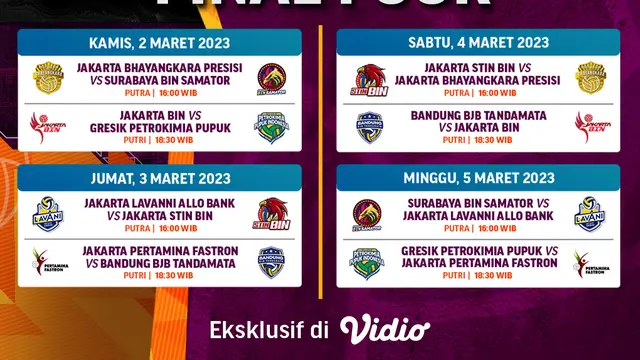 Jadwal dan Live Streaming PLN Mobile Proliga 2023 Final Four Week 2 di Vidio