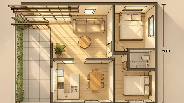 Model Denah Rumah Minimalis 9x6 Meter dengan Teras Depan yang Cocok di 2025/ Ilustrasi oleh AI