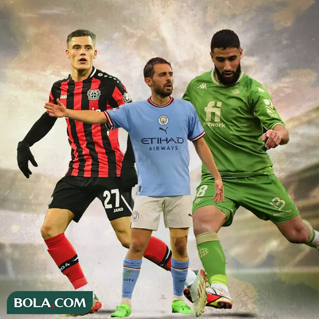 Ilustrasi - Bernardo Silva dikelilingi Florian Wirtz dan Nabil Fekir