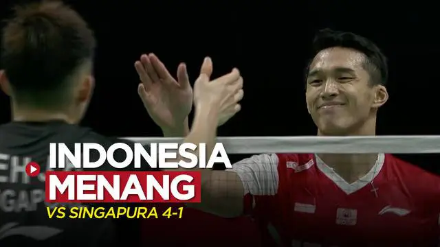 Berita video highlights kemenangan Tim Indonesia atas Singapura 4-1 dalam laga pertama Grup A Piala Thomas 2022, Minggu (8/5/2022).