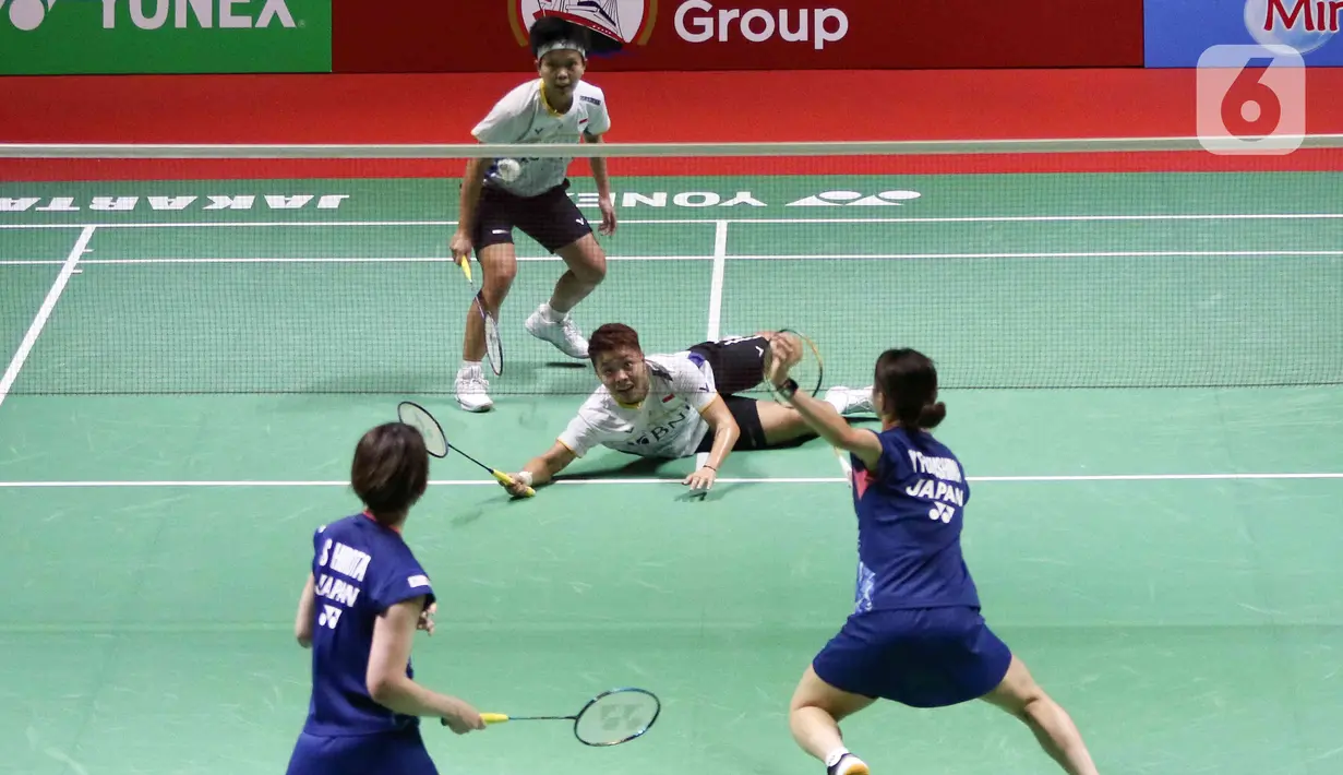 Namun, Fukushima/Hirota mencapai interval lebih dulu dengan skor 11-9. (Liputan6.com/Herman Zakharia)
