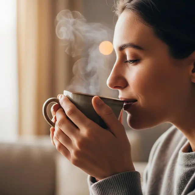 Wanita Minum Air Hangat dari Gelas (AI Generated)