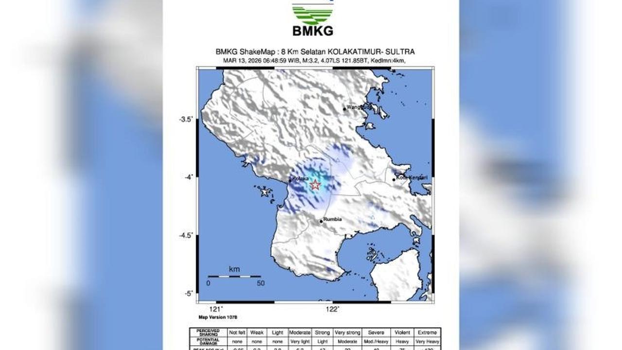 BMKG: Lima Kali Gempa Bumi Guncang Sultra Akibat Sesar Aktif