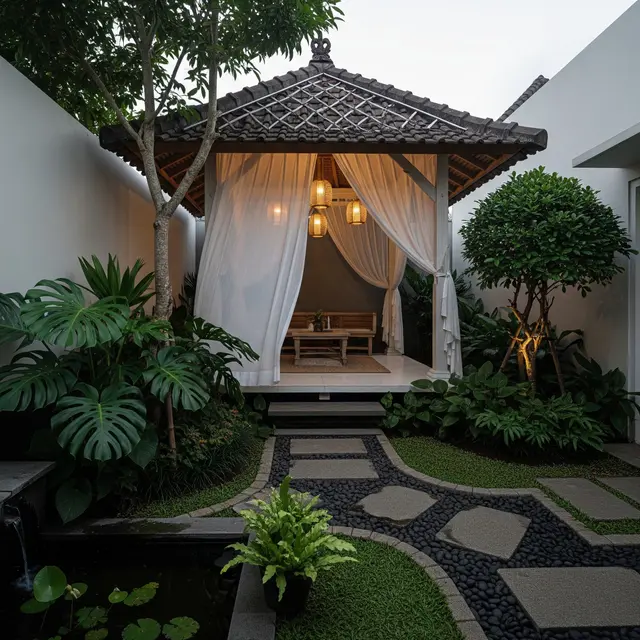 6 Ide Gazebo dengan Tirai dan Lampu, Halaman Rumah Lebih Estetik