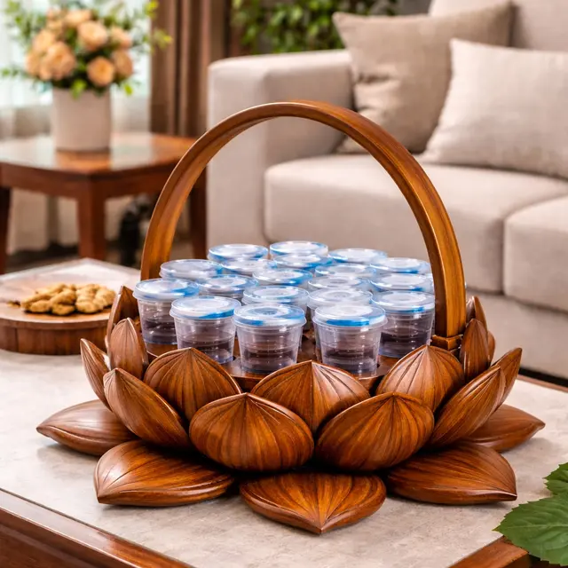 Model Tempat Air Mineral Gelas dari Kayu (ChatGPT)