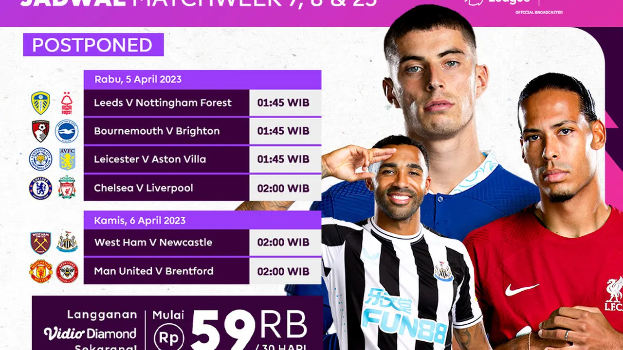 Jadwal dan Live Streaming Liga Inggris Laga Tunda Pekan Ini di Vidio
