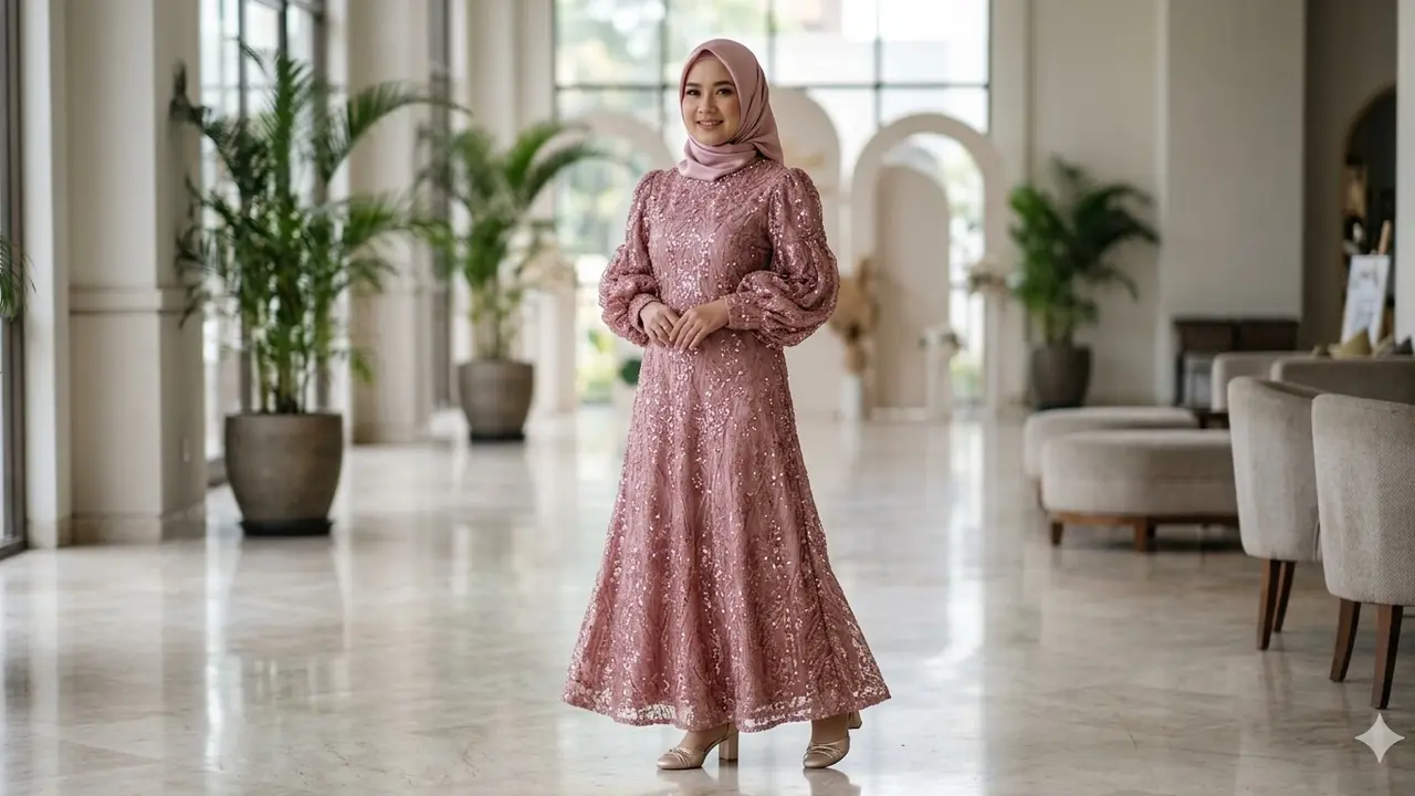 Model Gamis Brokat Full Payet Terbaru (Foto: Gemini AI)