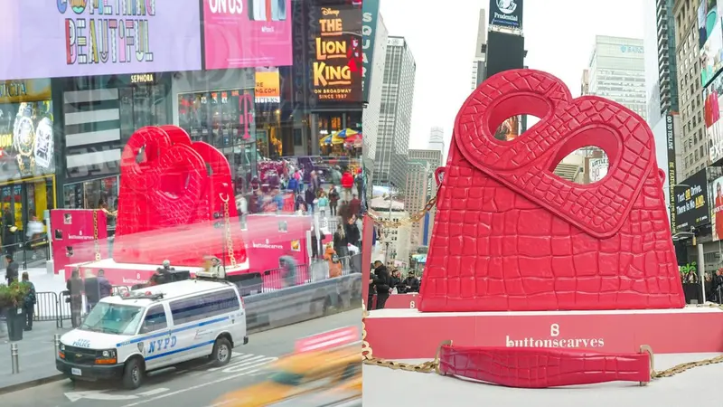 Button Scarves membuat instalasi tas besar di jantng kota New York