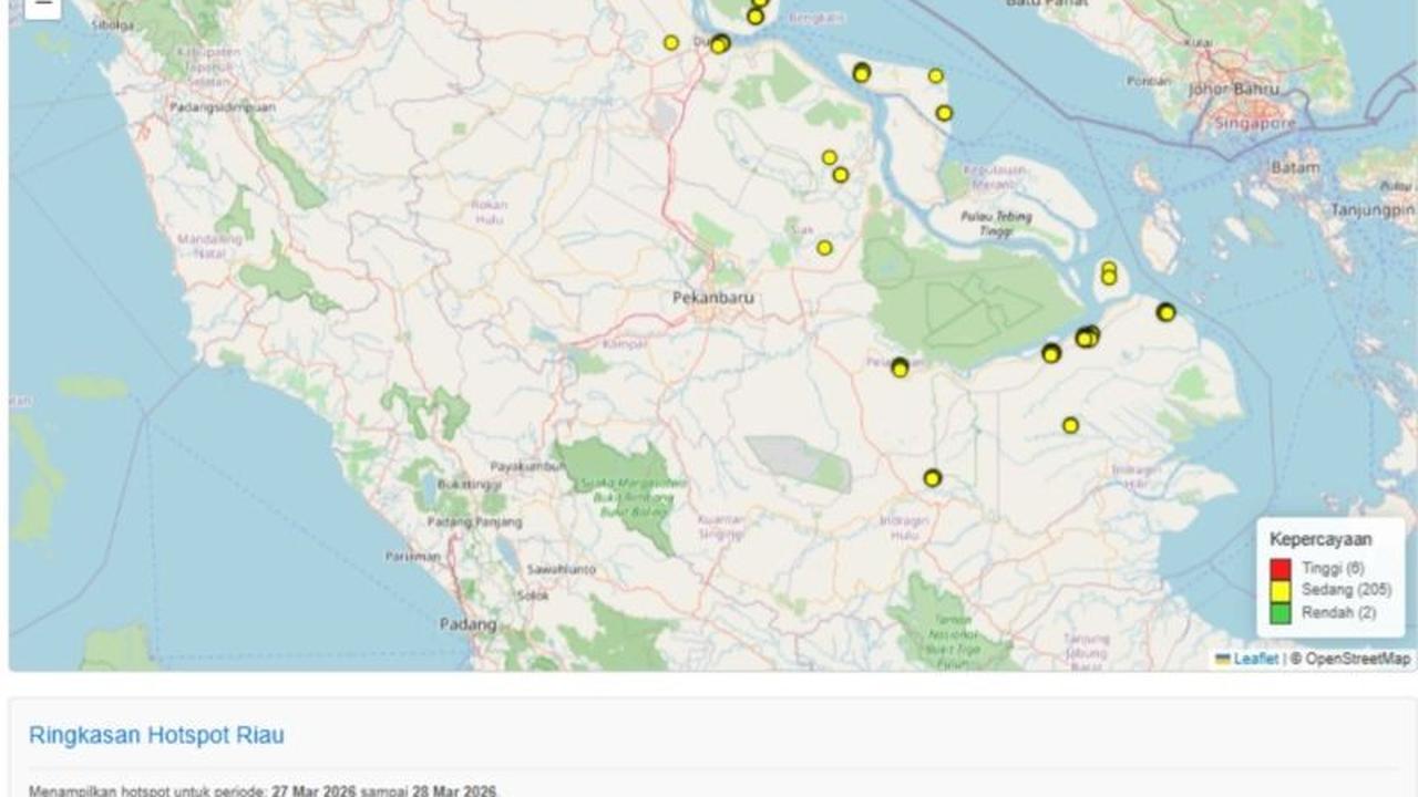 BMKG Deteksi 213 Titik Panas di Riau, Bengkalis dan Pelalawan Terbanyak