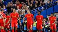Pemain Liverpool rayakan gol Dejan Lovren ke gawang Chelsea (AP Photo/Frank Augstein)