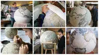 Proses pembuatan bola dunia dengan manual atau buatan tangan. (My Modern Met)