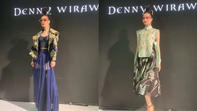 Denny Wirawan dalam koleksi bertajuk "Sandyakala Smara" dalam pegelaran di The Langham Jakarta, Rabu malam (2/11/2023)