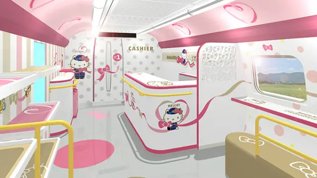 Kereta Shinkansen bermotif Hello Kitty.