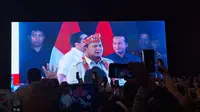 Calon presiden (capres) nomor urut 2, Prabowo Subianto, saat Konsolidasi Relawan Prabowo-Gibran di Gedung Balai Buntar, Kota Bengkulu, Kamis (11/1/2024) (Liputan6.com/Lizsa Egeham)