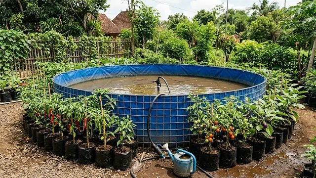 Kolam Terpal Bundar dengan Sayuran