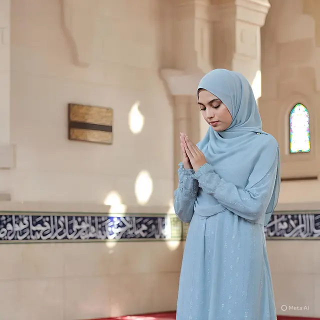 Ilustrasi gamis berwarna biru (Created by Meta AI)