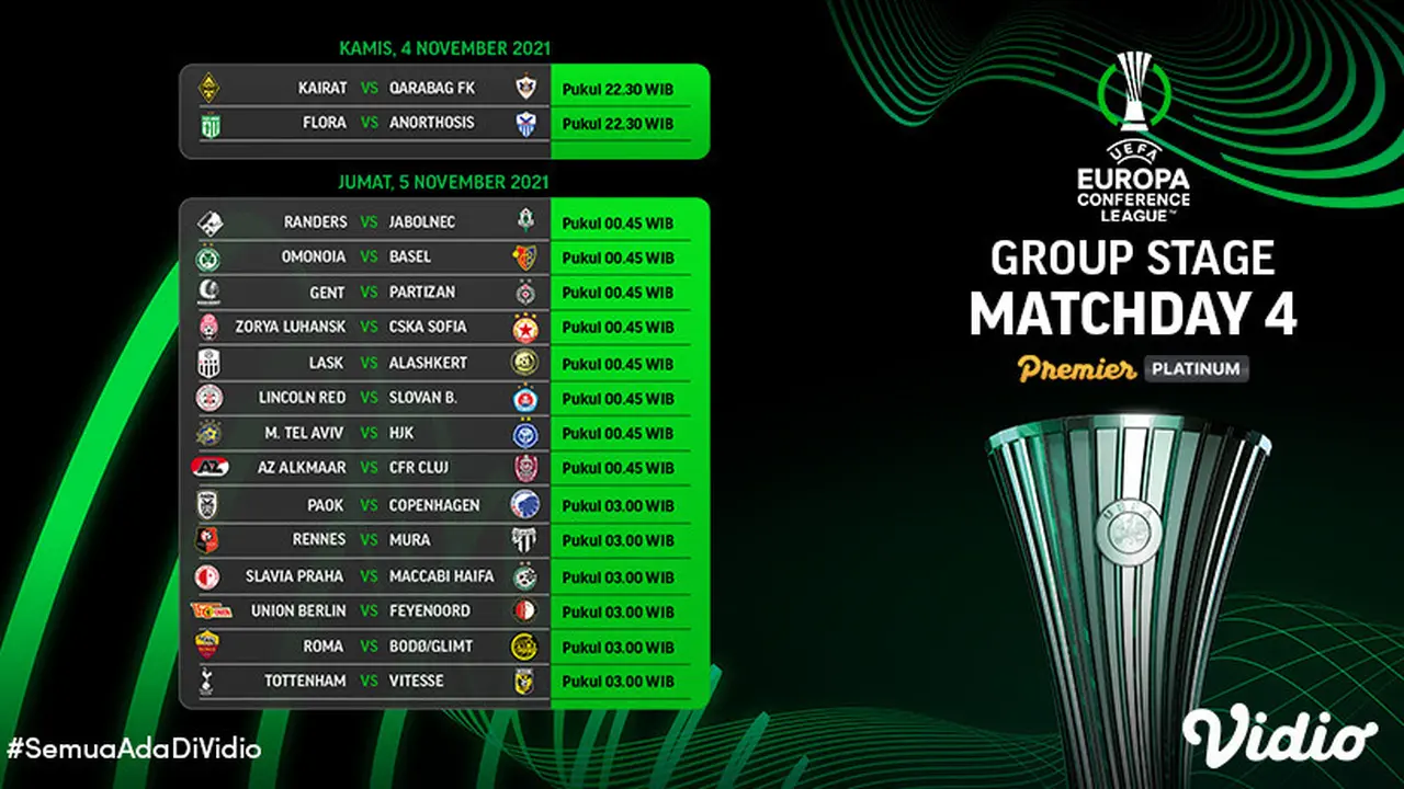 Jadwal dan Live Streaming Pertandingan UECL Matchday 4 di Vidio Pekan Ini