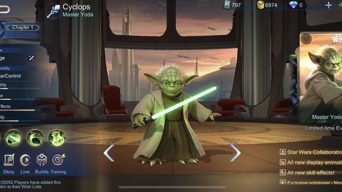 Skin Yoda dari Star Wars hadir di Mobile Legends. (Doc: Moonton)